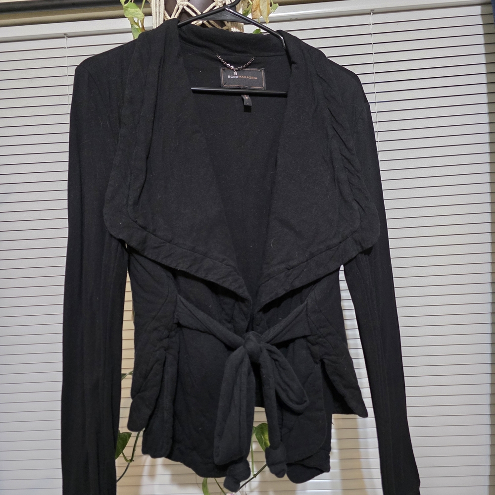 BCBG Maxazria Black Tie-Front Soft Cardigan Whimsy Goth Preppy Office